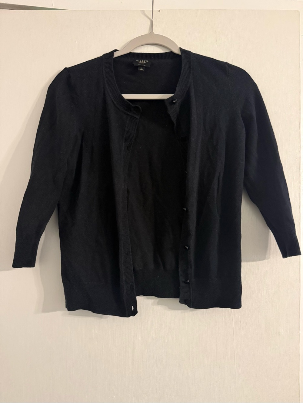 Talbots Black Women's Button-Front Crewneck Cardigan